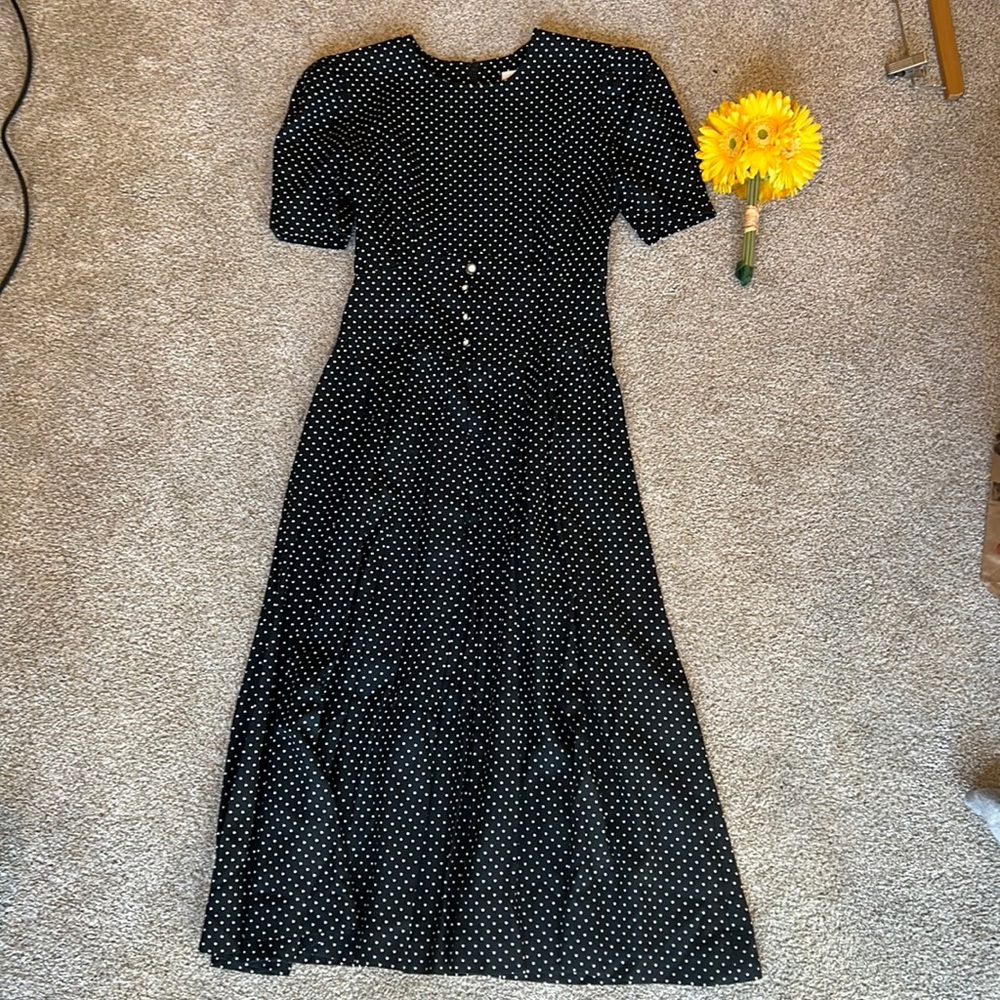Petite Sophisticate Vintage black and white polka dot dress